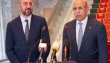 الرئيس محمد ولد الغزواني خلال النقطة الصحفية المشتركة مع رئيس المجلس الأوربي شارل ميشيل (وما)