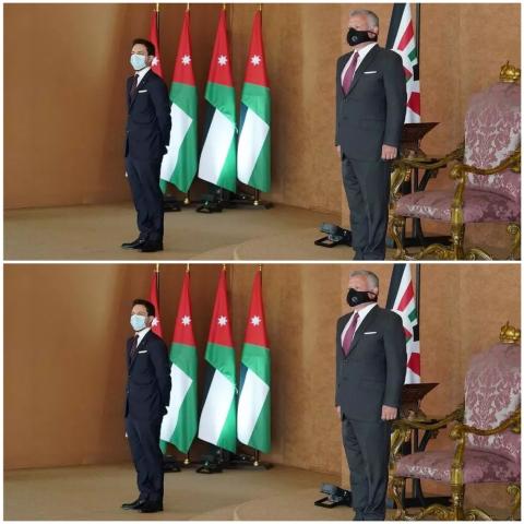 العاهل الأردني الملك عبد الله الثاني وولي العهد الأمير حسين يحضران مراسم أداء الحكومة اليمين الدستورية في عمان. الأردن 12 أكتوبر/تشرين الأول 2020. © رويترز