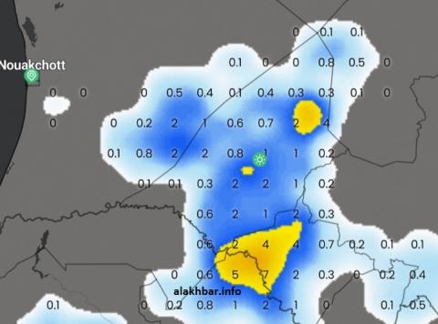 خارطة انتشار السحب الماطرة المتوقعة من مساء السبت إلى صباح الأحد   