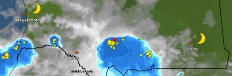 خارطة انتشار السحب فجر اليوم عند الساعة: 05:20، الإشارة عند مدينة كيفة 