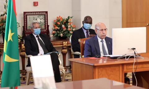 الرئيس الموريتاني محمد ولد الغزواني خلال اجتماع سابق عبر الفيديو عن بعد